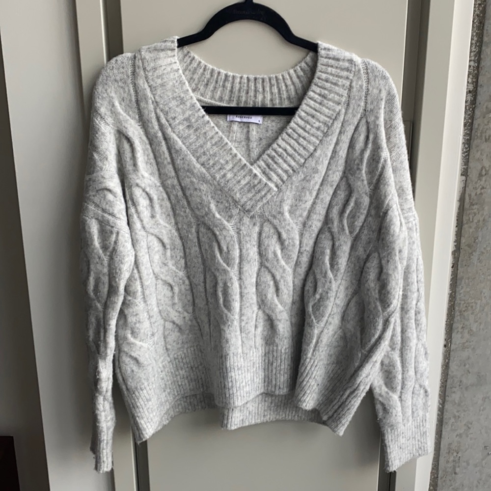 ASOS Light Gray Cable Knit V‑Neck Sweater